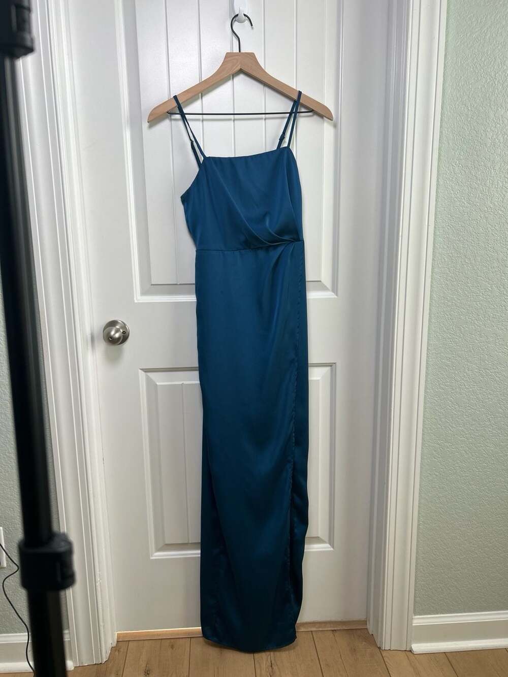 Lulus Blue Satin Cowl Neck Maxi Dress XS